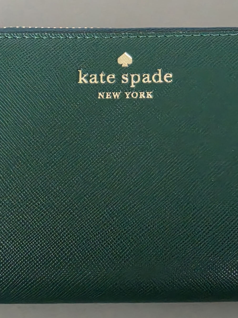 Kate Spade Emerald Green Saffiano Wallet with Gold Logo